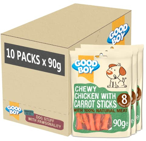 Good Boy - Chewy Chicken With Carrot Sticks - Dog Treats - Made With 100% Natural Chicken Breast Meat - 10x90 grams - Rawhide Free Dog Treats