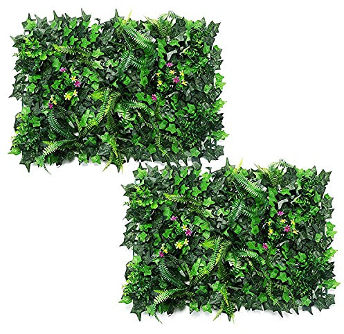 Eeneme 2 piezas de fondo verde seto artificial, paneles de setos artificiales, pared de plantas artificiales, plantas artificiales verdes, jardín de hiedra artificial, valla de privacidad césped