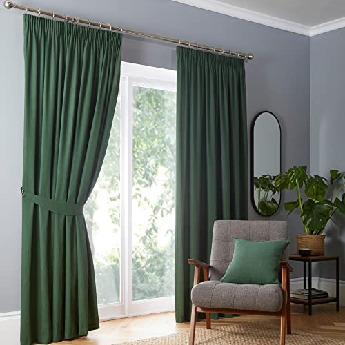 Fusion - Dijon - Blackout / Thermal Insulated Pair of Pencil Pleat Curtains - 90 Width x 54 Drop (229 x 137cm) in Bottle Green