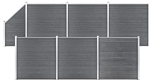 Gartenzaun Komplett Set | 6 Quadrate + 1 Schräge | Sichtschutz Zaun | Wind-UV-Schutz für Garten Pool | Grau | Verbundwerkstoff+Aluminiumpfosten | 1138x186cm