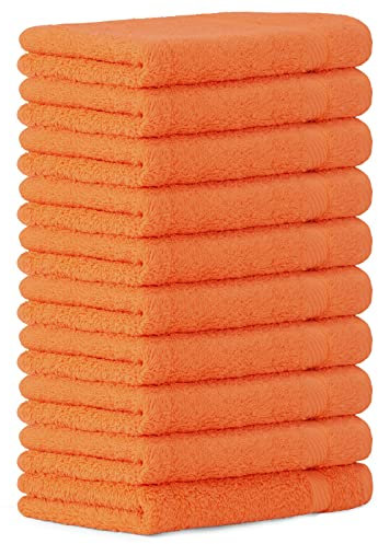 Luckytowel 10er Set Seiftücher 30x30 cm 100% Baumwolle, 600g/m² Oeko-Tex Waschlappen Set 10er Pack Orange