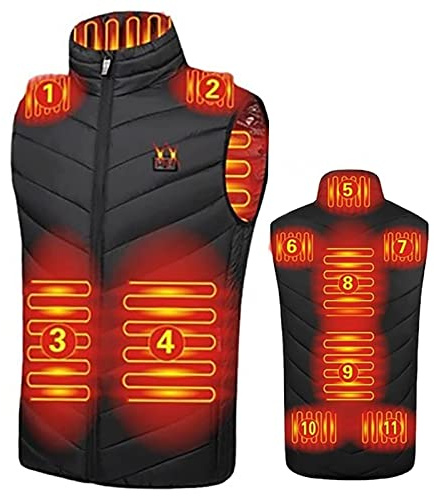 CUSCOY Heated Gilet for Men Outdoor USB Electric Men's Heated Vest with 3 Heating Levels 11 Heating Zones Lightweight Winter Heating Vest Jackets for Hunting Motorcycle Fishing,Black-Large