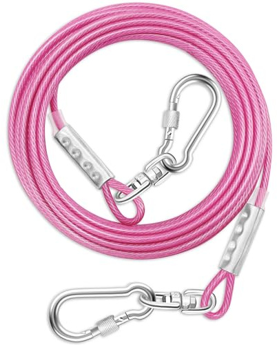 Cable de amarre para perro para exterior, correa de perro de 10 pies de largo y cadenas con gancho giratorio y resorte de choque, cable de corredor de perro pequeño y grande para patio, línea de plomo