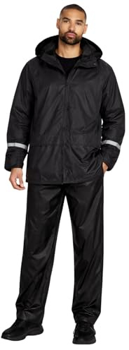 2 Piece Adults Unisex Waterproof Rain Suit Set Jacket Trousers Lightweight S-4XLs (BLACK, 3XL)