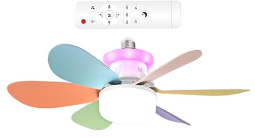Ventilador de Techo Inteligente con Luz LED RGB | Lámpara Regulable Silenciosa con 3 Velocidades | Bombilla Extraíble E27 de Bajo Consumo para Dormitorio, Sala, Habitación Infantil y Oficina