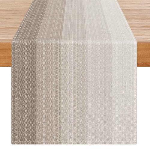 Avalune Runner Tavola Moderno Marrone Beige Elegante Strisce Runner Tavolo Effetto Lino Centro Tavola Moderni Esterno Interni Decorazioni per Tavolino da Caffè Sala da Pranzo Ristorante Festa 40x140