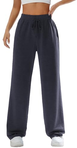Zeagoo Pantalones anchos Mujer Pantalones de tela sueltos casuales ligeros Pantalones casuales de cintura alta Pantalones delgados con cintura elástica y bolsillos Azul marino XL