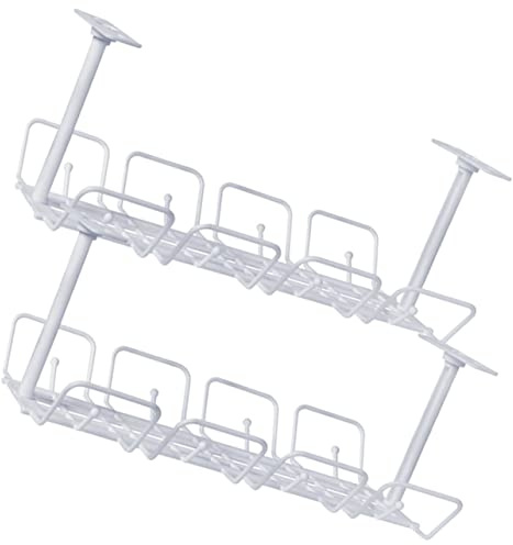 DIYEAH 2piezas Organizador De Cables para Escritorio Sin Taladro Bandeja Resistente para Gestión y Almacenamiento Bajo Mesa Blancas Soporte Duradero para Ordenar Cables Eléctricos