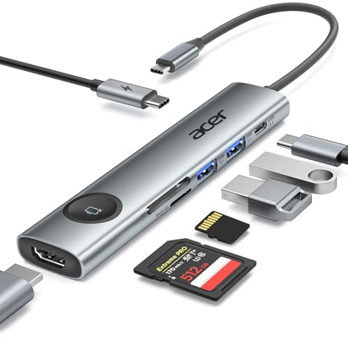 Acer 7 in 1 USB C Hub Multiport Adapter, USB C to HDMI Adapter 4K@60Hz, 100W PD, 2 USB A 3.1 + Type-C 3.1 5Gbps Data, SD Card Reader, USBC Hub HDMI Compatible with Laptop, Macbook Neo, iphone 17/16/15