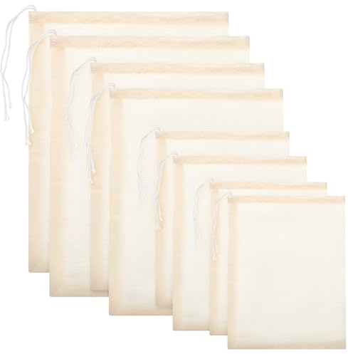 8 Pack Nut Bag Strainer 4 Sizes Cheesecloth Bag for Straining, Reusable Nut Milk Bags for Straining Yogurt Juice Wine Cheese Making Tofu Almonds Coffee Yogurt Soup (5x6.3in, 6x8in, 8x10in, 10x12in)