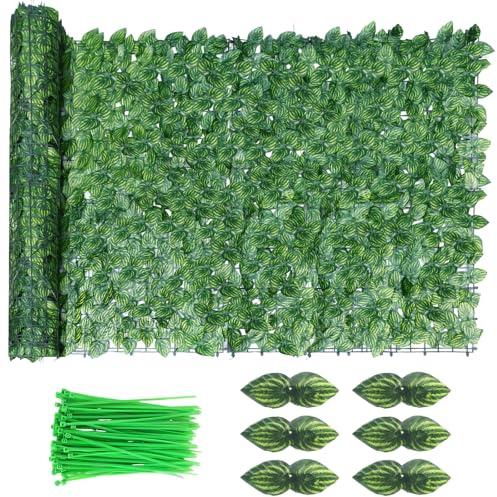 Artificial Ivy Fence Screening, 5m x 1m Artificial Hedge Screening, Privacy Fence Screen Artificial Hedge Roll, Artificial Trellis Screening with 100 Zip Ties for Garden Balcony Outdoor Decor