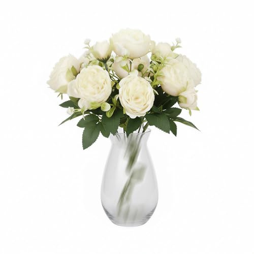 XRCHAA 2 Bunches Artificial Peony Silk Flowers,Faux Flowers,Bridal Wedding Bouquet,White Artificial Flowers,For Wedding Party Centerpiece Home Decoration