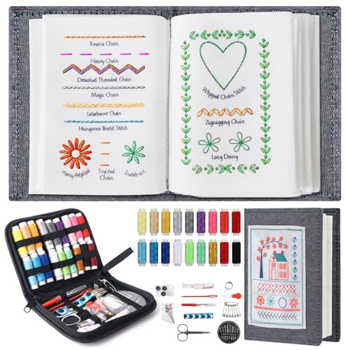 Livre de point à Faire Soi-même,Embroidery Stitche Book,Livres de Broderies pour Travaux Manuels,Mini Kit D'outils De Coutures Portables pour Débutants Adultes et Amateurs de Broderie,Tricotées Motifs