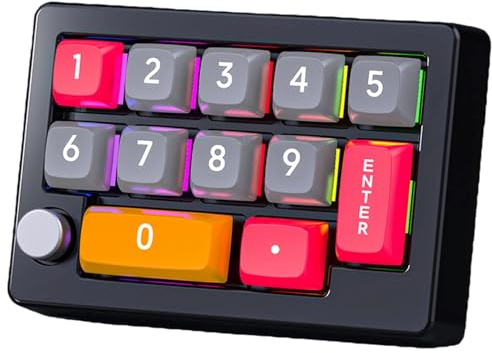 Jiawu Mekanisk Numerisk Knappsats, Hot Swappable Numpad, USB Trådbunden Numerisk Tangentbord, RGB Bakgrundsbelyst 12 Tangenter Programmerbar Makro Tangentbord för Laptop PC (Svart)
