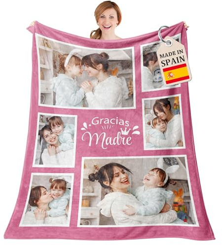 Easycosy Regalo Dia de la Madre, Manta Personalizada con Foto y Texto, Manta Personalizada para sofá y Cama, Manta de Franela Ultra Suave, Idea Regalo para Mamá, Hecho en España