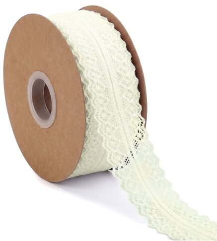 Spetsband, vit, vintage, spetskant, 3 cm x 23 m, brett spetsband, dekorband för presentband, bröllop, sömnad, blommor (beige)