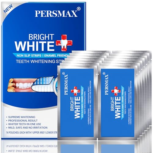 PERSMAX Teeth Whitening Strips – Professional Dentist Approved, Gum-Safe Formula, 14 Treatment, 28 Non-Slip Strips, Pain-Free Express Whitening Kit in 30 Min, Easy to Use for Bright Smile