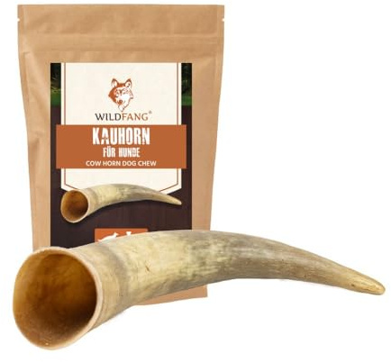 Wildfang® Cuerno de Res para Masticar, L – Juguetes para Perros Indestructible para masticadores Fuertes, Cuidado Dental Natural y Entrenamiento de mordida, Snack para Perros de más de 25 kg