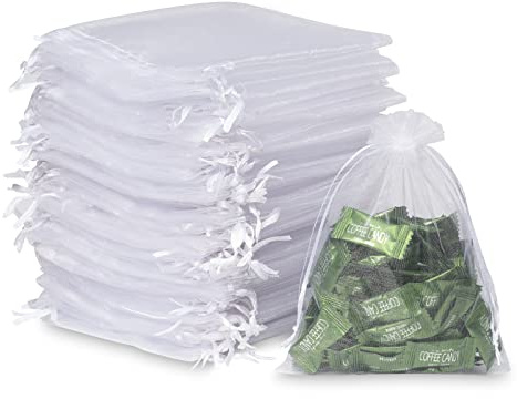 DoGeek 60pcs White Organza Gift Bags Large 13 x 18cm Drawstring Jewelry Pouches Wedding Party Favour and Candy Bags (5 X 7In, White)