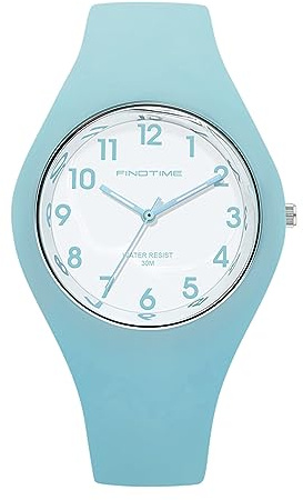 Findtime Montre pour Femme Sportif avec Bracelet en Silicone Analogique Quartz Etanche jusqu'à 5 ATM