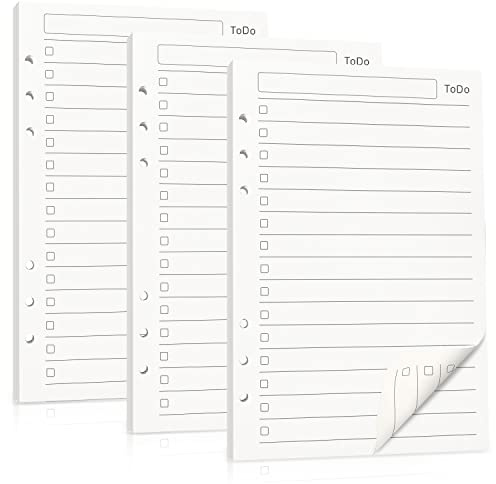 A5 To Do List Recharge Papier Planificateur Journalier Non Daté 3 Paquets 6 Trous 135 Feuilles A5 Rechargeable Refill Paper Daily Planner avec Liste TO-DO, Emploi du Temps Recto-Verso (Blanc)
