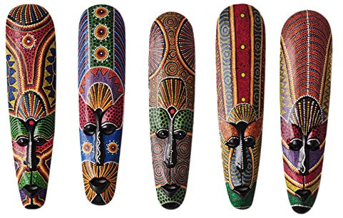 Trämask vägg massivt trä snideri målad väggdekor bar heminredning afrikansk mask hantverk A