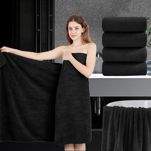 4 Piece Extra Large Bath Towel 35x70 Oversized Bath Sheet Black Bath Towel Set for Bathroom Ultra Soft Cozy Highly Absorbent Quick Dry Bathroom Towel for Spa Gym Hotel,Shower Towel for Daily Use