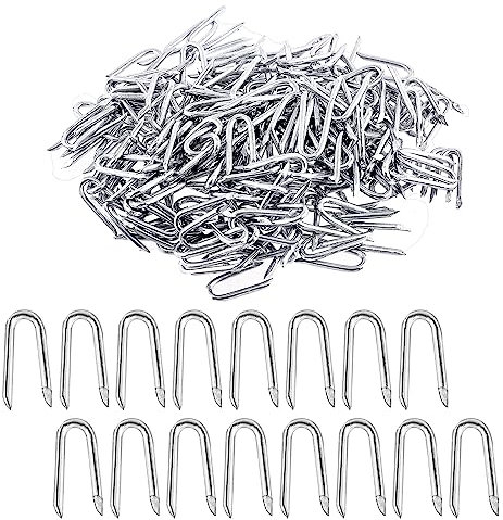 Glarks 200Pcs 40mm Wire Staples Steel Wire Fence Staples Set, Heavy Duty Galvanized Wire Staples U Shaped Nails U Staples for Woven Fencing and Wire Mesh