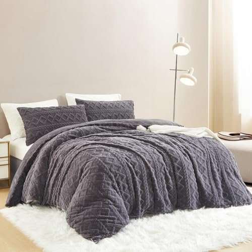 Nayoroom Bettwäsche Flanell 135x200 Winter Warme Kuschel Bettbezug Flauschig Fleece Cashmere Touch Plüsch Winterbettwäsche Set mit Reißverschluss - 135 x 200 + 80 x 80 cm Grau