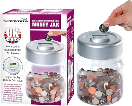 Electronic Money Coin Counting Jar - Digital Piggy Bank, Store Your Savings in This Safe | LCD Display Lid to Check Savings | Charity Collector – Unisex for Kids & Adults | Uk Money, Coins and Notes