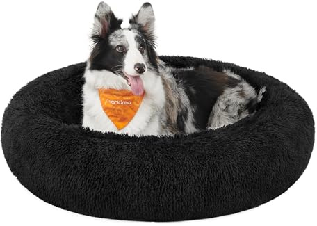 FEANDREA Hundebett flauschig, waschbar, Langer Plüsch, 100 cm Durchmesser