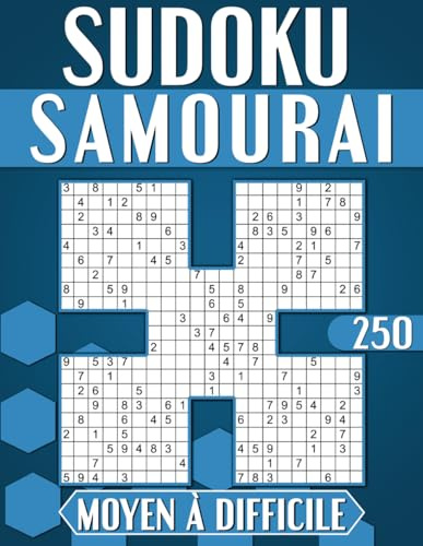 Sudoku Adulte Samouraï Moyen à Difficile: 250 Grilles Avec Solutions, Cahier d'activités pour Adultes et Seniors.