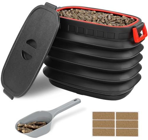 Förvaringsbehållare för träpellets med skopa och klistermärken kit – pelletskorg pelletshink – pelletsbehållare för grillpellets – rökpellets förvaring pellets grilltillbehör – svart