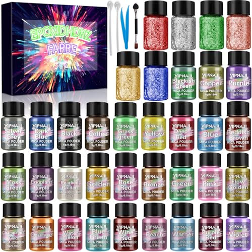 VIPNAJI Epoxidharzfarben, Seifenfarbe, Kerzenfarbe (5 g x 36) – Glimmerpulver, 36 Farben für Epoxidharz, Kerzen, Badekugeln, Schmuckherstellung, Make-up, Nagelkunst und
