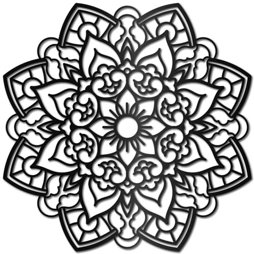 CREATCABIN Decorazione da parete in metallo con mandala nero, decorazione artistica da parete con silhouette di fiori tagliati al laser, decorazione da parete minimalista per giardino, camera da letto