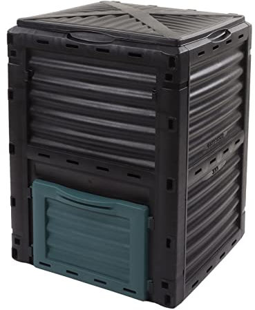 Bidone per Compost 300 Litri con Sfiato, Coperchio Superiore Incernierato per Uso Domestico Ed Esterno, Trasforma i Rifiuti in Fertilizzante