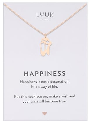 LUUK LIFESTYLE Collana con Ciondolo Diverso con carta HAPPINESS, 50cm | Ciondolo Diverso, Acciaio Inossidabile, Impermeabile, Ipoallergenico, Catena Regolabile, Idea Regali donna, Lei