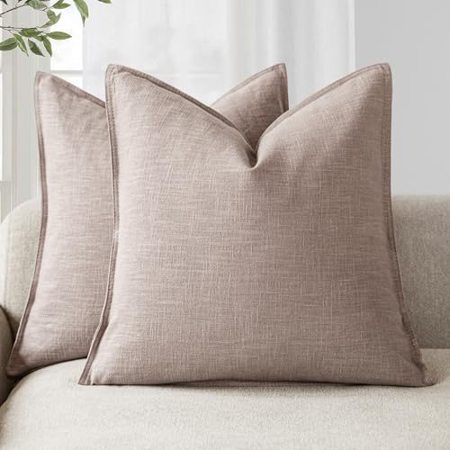 Foindtower Lot de 2 Housses de Coussin décoratives en Lin uni et Doux, de Style bohème et Rustique, pour Chaise, canapé, Chambre à Coucher, Salon, décoration d'intérieur, 45,7 x 45,7 cm, Rose poudré