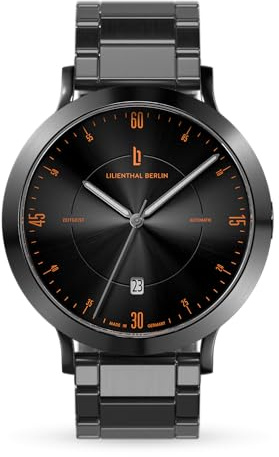 Lilienthal Berlin Zeitgeist Automatik Uhr Dark Silver Orange – hochwertige Herrenuhr am anthraziten Edelstahlarmband aus silbernem Chirurgenstahl mit einem Automatikwerk & Saphirglas – 42,5 mm