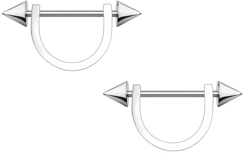 Surgical Steel Nipple Jewelry with Pikes and Horseshoe, Nipple Ring Intimate Piercing Fetish Decor Straight Barbell - Silver