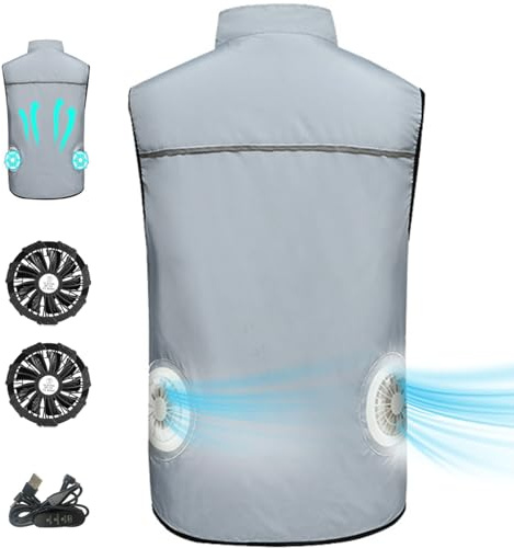 Dorccsi Gilet rinfrescante con 2 ventole USB, 3 velocità, giacca con condizionata, giacca con ventola traspirante, protezione solare, gilet rinfrescante con cerniera e tasche per edilizia, pesca, sp