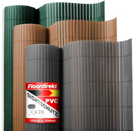 Floordirekt Valla de privacidad para jardín, 150 cm de alto x 300 cm de largo, protección contra el viento, para terraza y balcón, láminas de protección visual de PVC, color verde