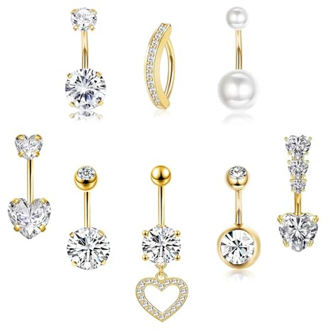 Habselikob Piercing Nombril Acier Chirurgical 14G Piercing Nombril Anneau pour Femme CZ Cœur Papillon Clicker Piercing Ventre Anneau de Nombril Piercing Bijoux de Corps