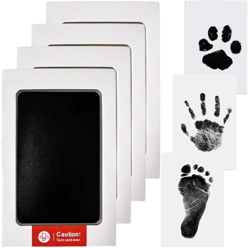 Tianher fotavtryck baby, 4 st medelstorlek tasstryck set hund tassavtryck set katt handavtryck set fotavtryck set avtryck hand och fot fottryck set stämpel presenter för husdjur svart