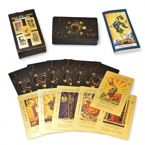 YIMINGOUFEI Cartas de Tarot Rider Waite Doradas en Inglés, 78 Cartas