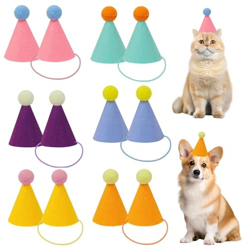 12 Mini sombrero de fiesta en colores suaves, sombreros de cumpleaños para perros, gatos, conejos y animales de tela, bonita decoración de fiesta de animales, juego de pintura pastel