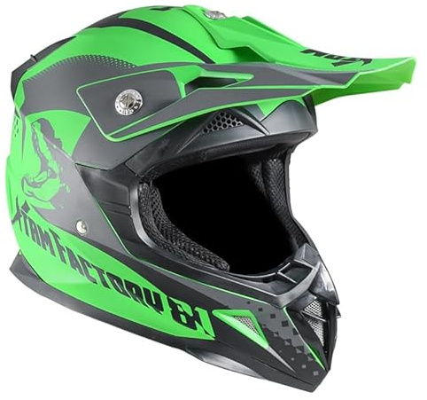 Casque Enfant Moto et Quad - Vert - Taille 47 à 54 cm (4 à 12 Ans) - Casque Enfant homologué CE (ECE/22-06), Protection Sécurisée et Confortable pour Enfants - Casque intégral (L 51-52cm)