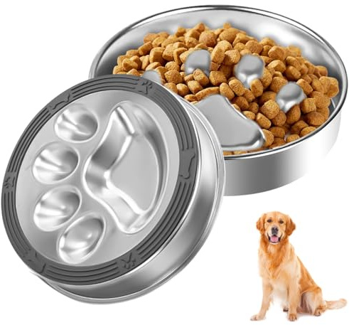 Hundskål 304 rostfritt stål, Ø 22 cm anti-droppskål hund rostfritt stål med halkfri silikonmatta, anti-sling skål hund slinga skål slow feeder för medelstora hundar katter