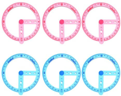 QUMIIRITY Transportador Circular 360° Transparente 6 Piezas (azul y Rosa) Regla Multifunción Portátil para Estudiantes y Profesores, Herramienta de Medición y Dibujo Técnico para Escuela