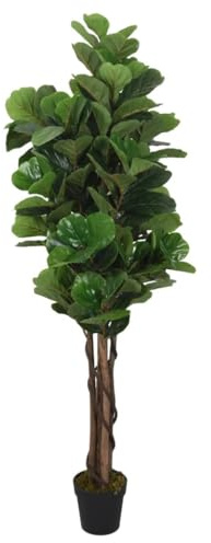 Ordellia Higuera artificial de 80 cm verde con 96 hojas, hojas de PEVA y troncos de madera, en maceta de plástico, para entrada, salón, oficina, sin cuidado y decorativo